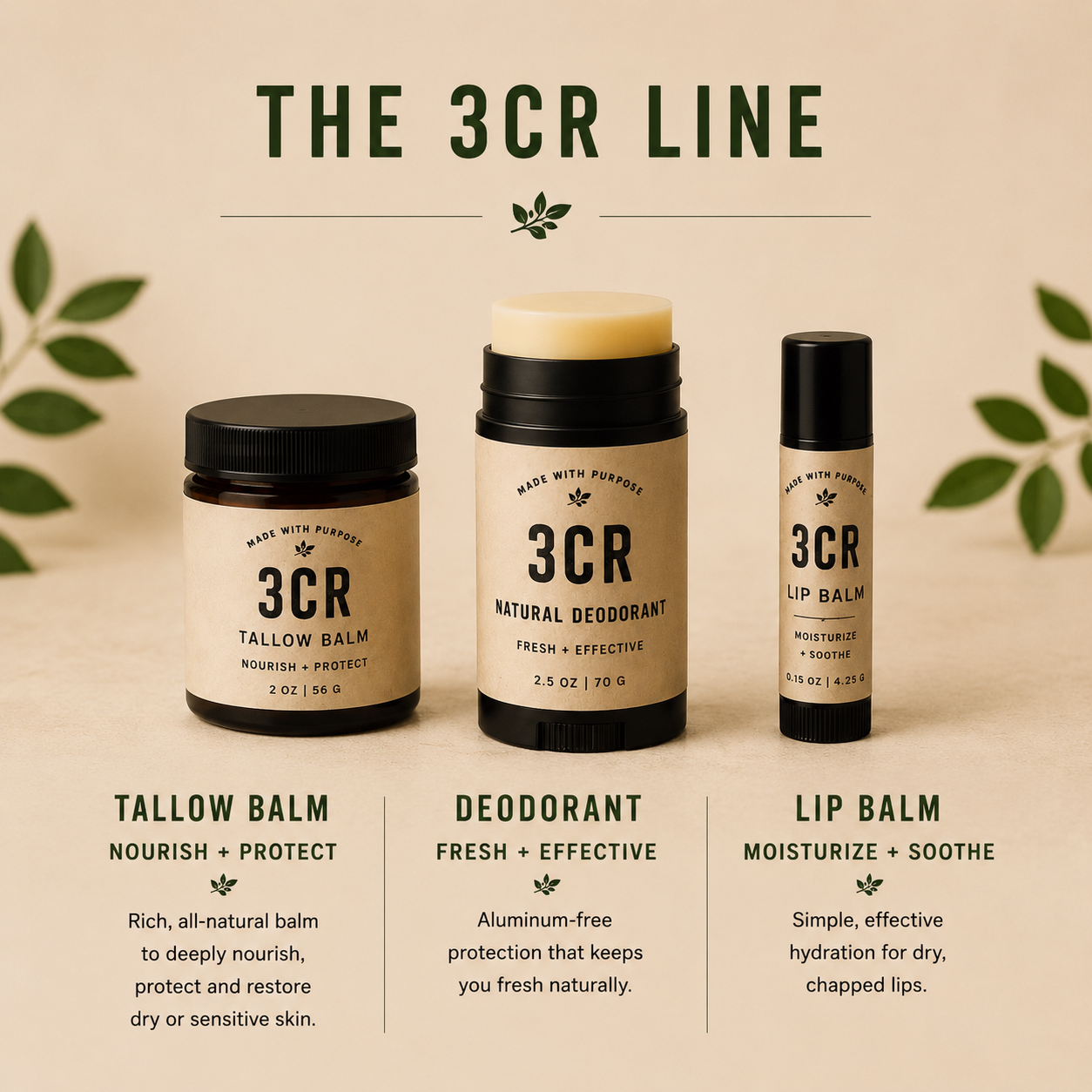 3CR Lip Balm — Moisturize + Soothe (4-Pack)